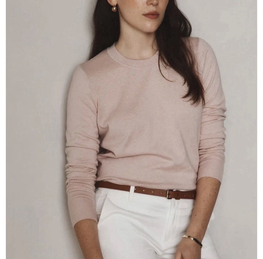 Quince Lightweight Cotton Cashmere Crew Sweater Sugar Stone Pink Pullover Small